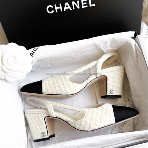 chanel slingback tweed white